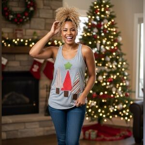 Bella M Flowy Christmas Tree Racerback Tank Top Holiday